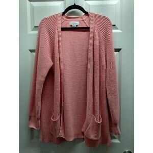 Vermont Country Store Size Medium Cotton Knit Pink Open Front Cozy Cardigan